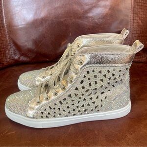 Lady Couture New York Dazzling Rhinestone High-Top Sneakers In Metallic Gold